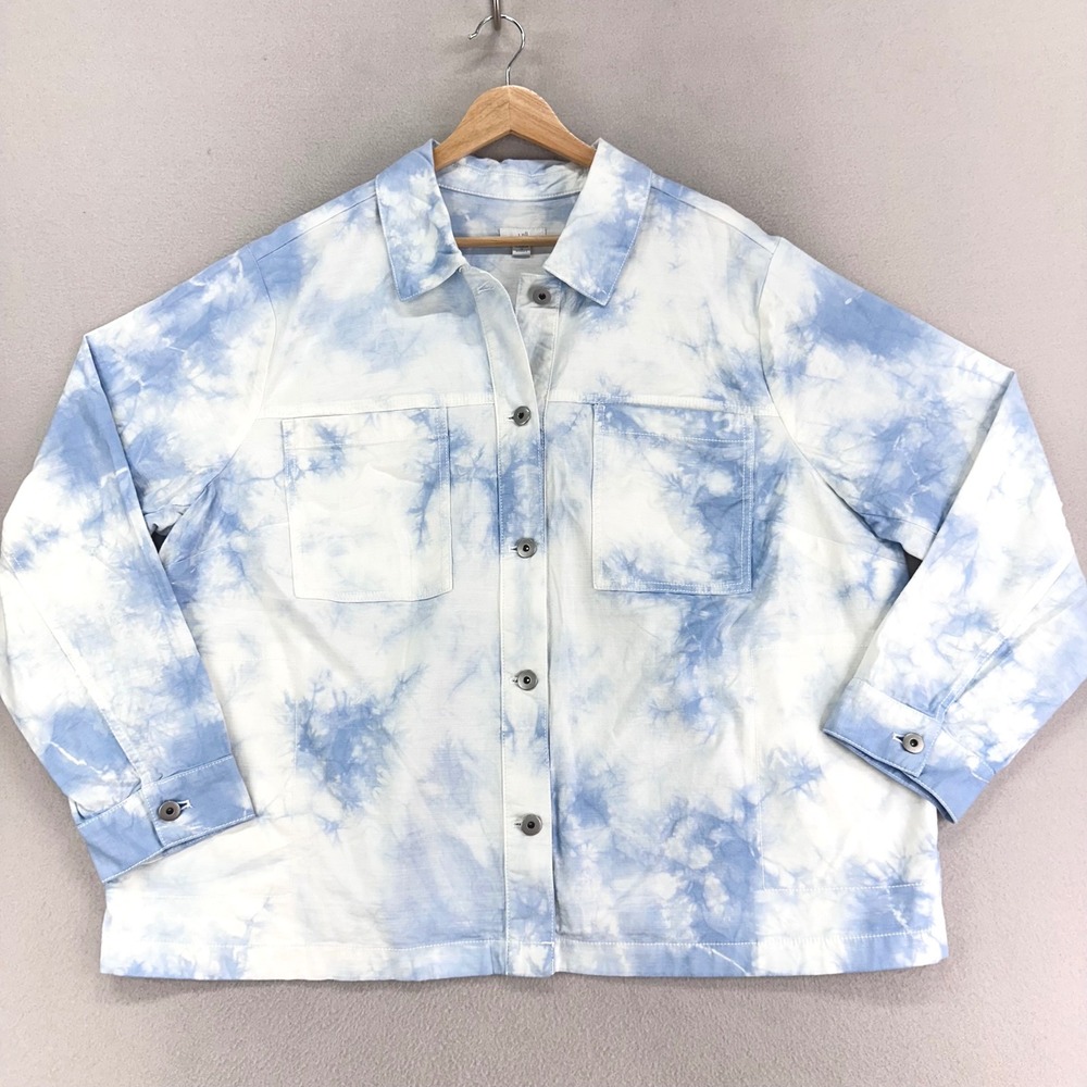 J. Jill Jean Jacket Womens 2X White‎ Blue Tie Dye Light Weight Button Front